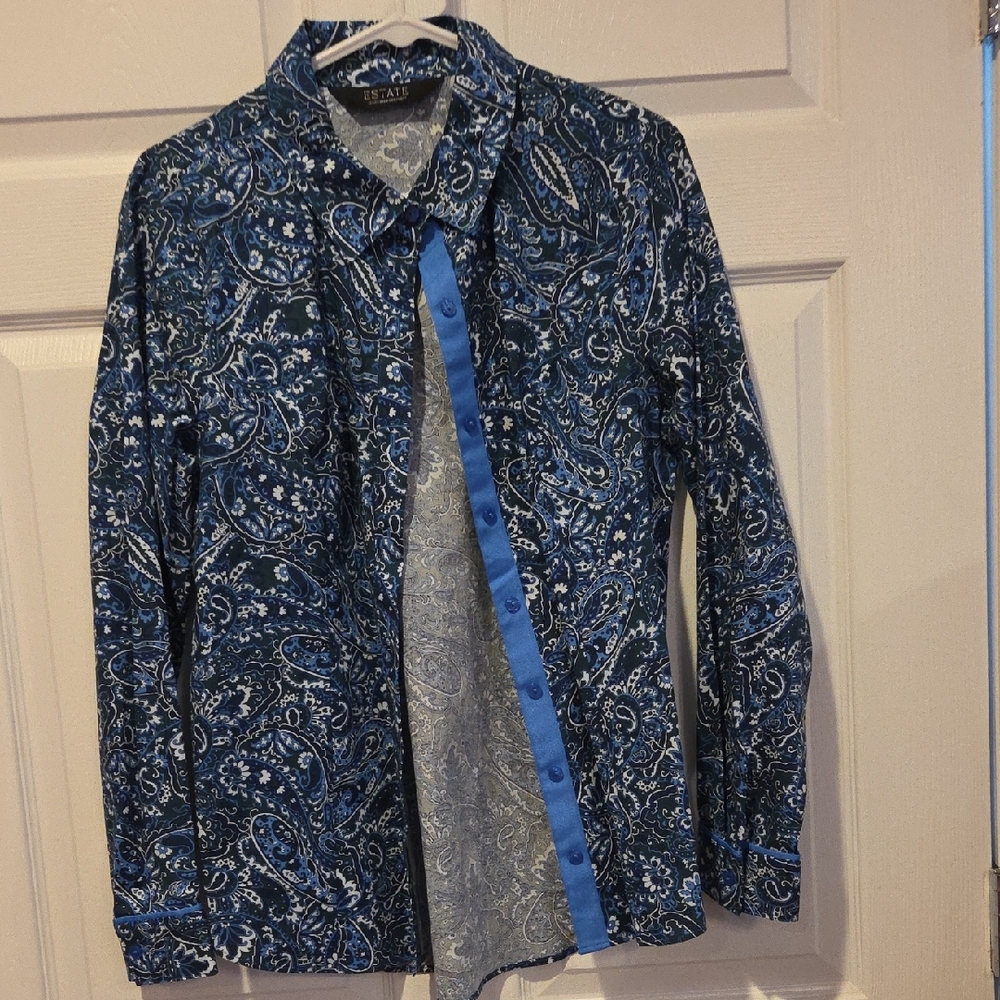 Isaac Mizrahi Blue Artistic Blouse